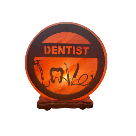 Солна лампа от Хималайска сол „Dentist“ , розова – с дървена основа 5 kg